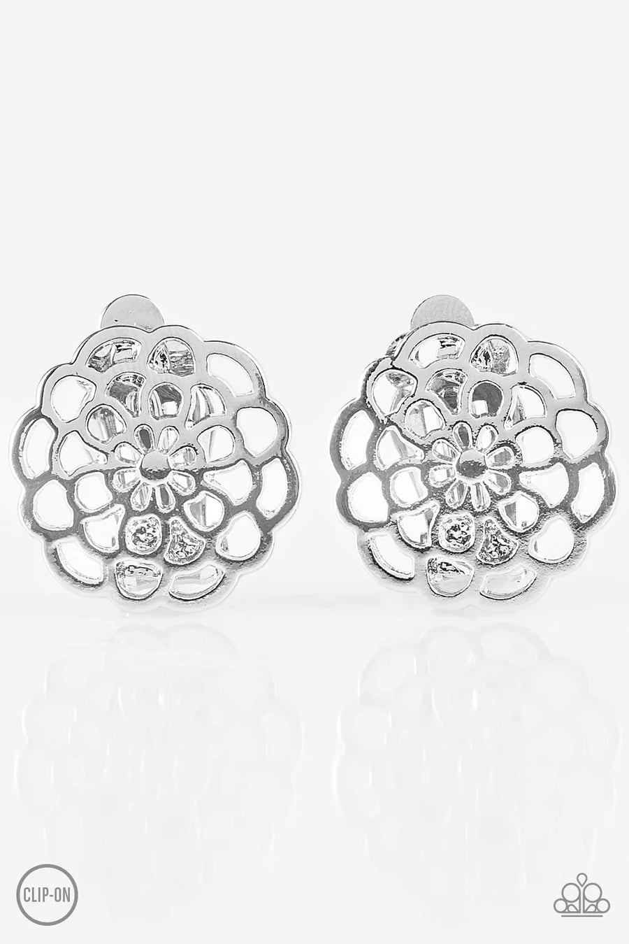 Paparazzi “Carefree Carnation” Silver Clip-On Earrings