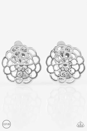 Paparazzi “Carefree Carnation” Silver Clip-On Earrings