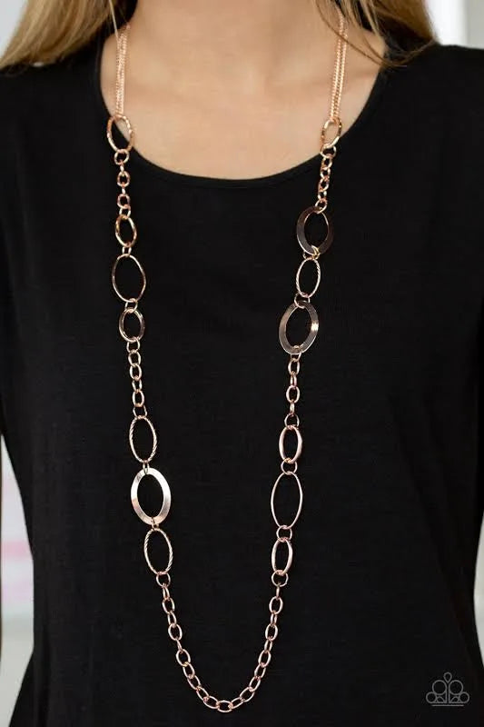 Paparazzi “Chain Cadence” Rose Gold Oval Link Necklace