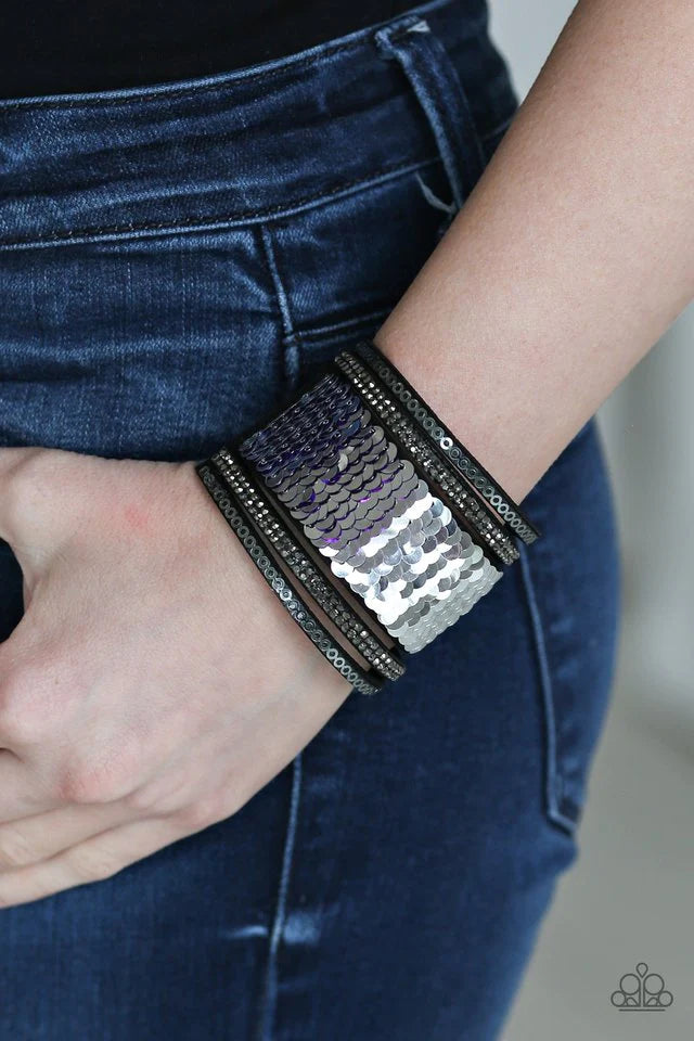 Paparazzi “Heads to Mermaid Tails” Purple to Silver Sequins Leather Bracelet