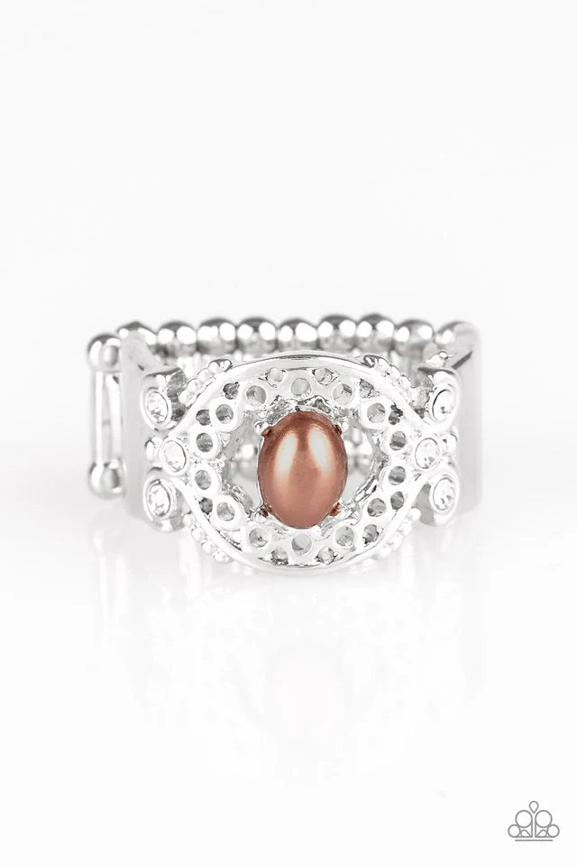 Vintage Paparazzi “Mod Modest” Brown Pearl Stretch Ring