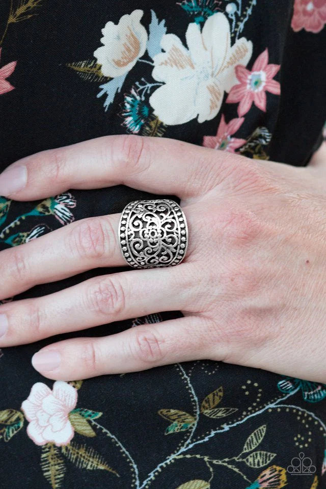 Paparazzi “Floral Finale” Silver Stretch Ring