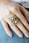 Paparazzi “Magnolia Mansions” Brass White Moonstone Floral Stretch Ring