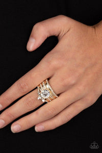 Paparazzi “Top Dollar Bling” Gold White Rhinestone Stretch Ring