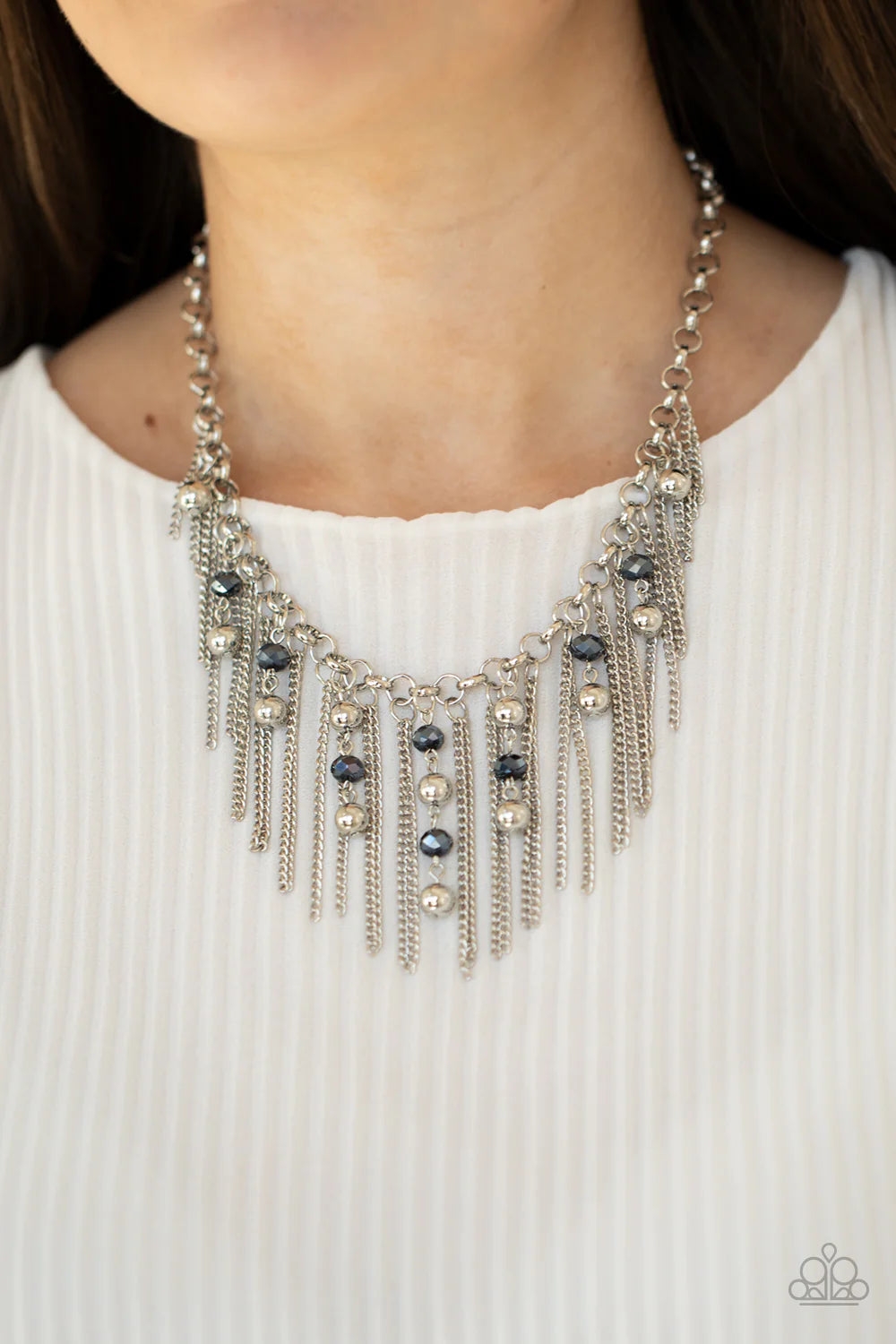 Paparazzi “Ever Rebellious” Blue Metallic Fringe Necklace