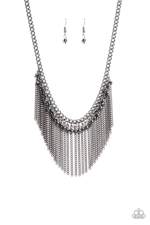 Vintage Paparazzi “Divinely Diva” Black Gunmetal Blue Iridescent Bead Fringe Necklace