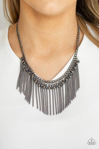 Vintage Paparazzi “Divinely Diva” Black Gunmetal Blue Iridescent Bead Fringe Necklace