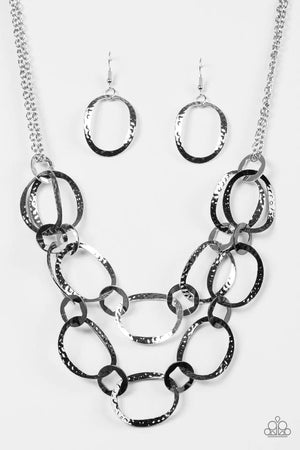 Vintage Paparazzi “Circus Chic” Multi Gunmetal & Silver Hoop Necklace