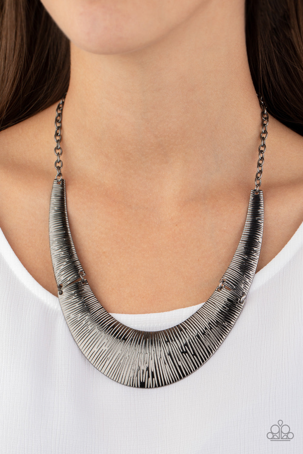 Paparazzi "Feast or Famine" - Black Gunmetal Crescent Shaped Bar Necklace