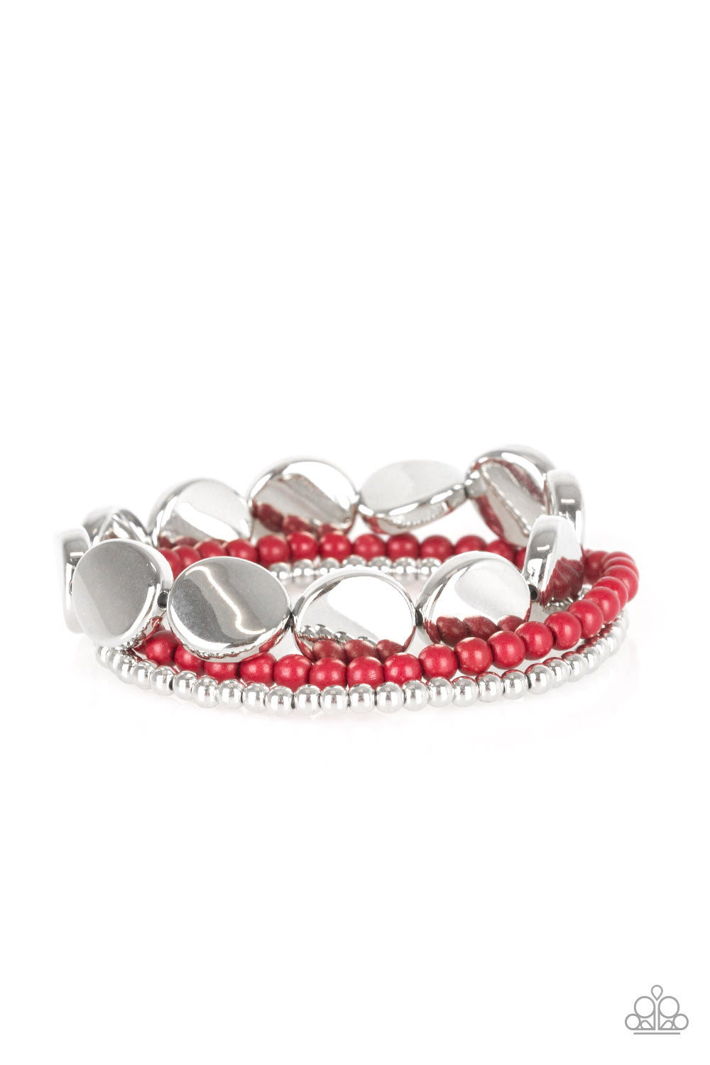 Paparazzi "Beyond The Basics" - Wine Red & Silver Stretch Bracelets