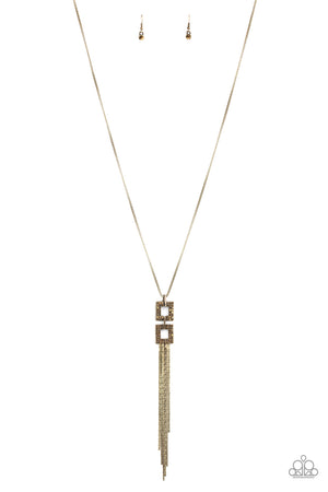 Paparazzi "Times Square Stunner" - Brass Aurum Rhinestone Necklace