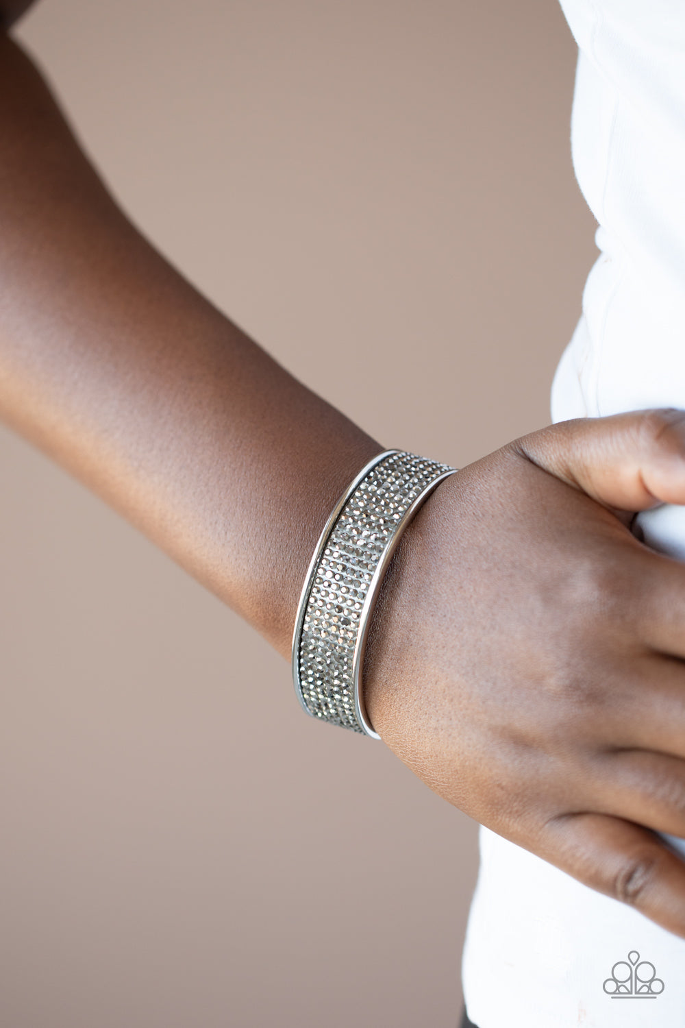 Paparazzi "Can't Believe Your ICE" - Silver Smoky Rhinestone Cuff Bracelet