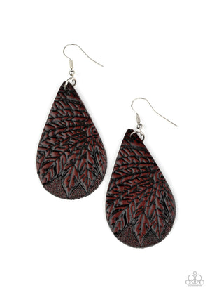 Paparazzi "Everyone Remain PALM!" - Brown Palm Pattern Leather Earring