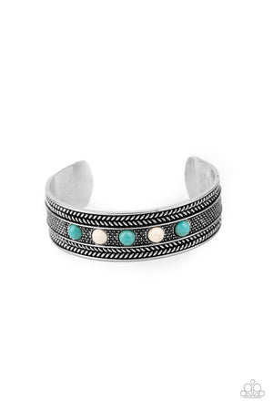 Paparazzi "Quarry Quake" - Turquoise Blue and White Stone Cuff Bracelet