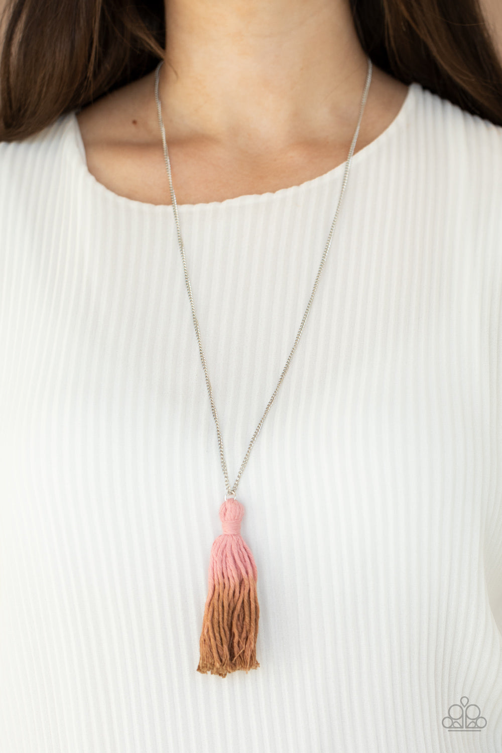 Paparazzi "Totally Tasseled" - Pink & Brown Tassel Necklace