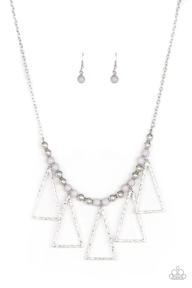 Paparazzi “Terra Nouveau” Silver Gray Bead Triangular Frame Necklace