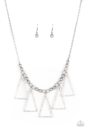 Paparazzi “Terra Nouveau” Silver Gray Bead Triangular Frame Necklace