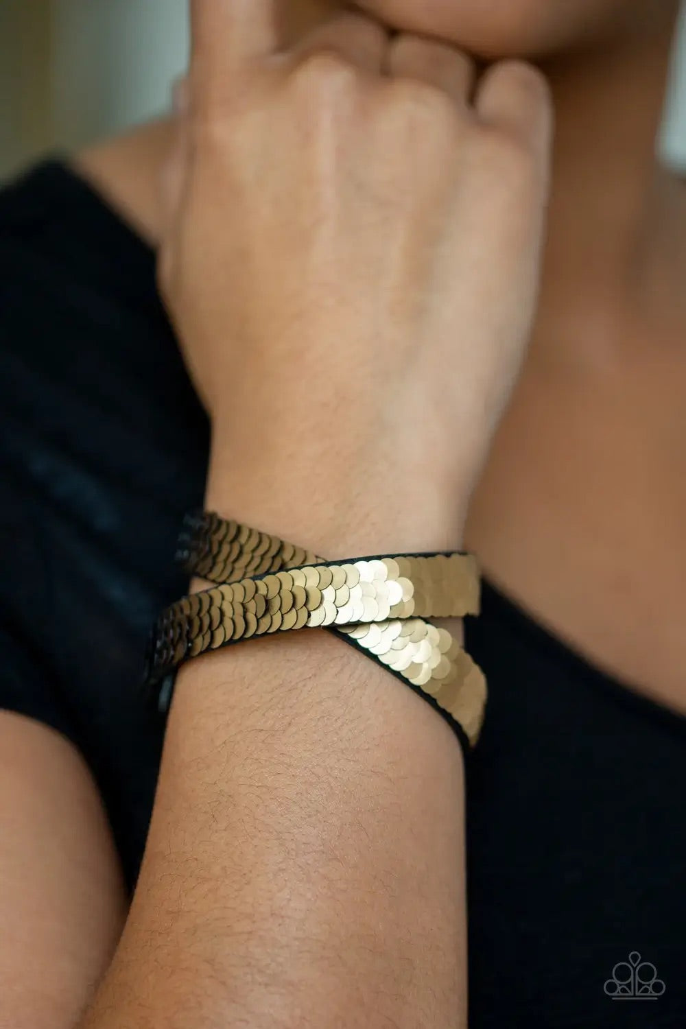 Paparazzi “Under the Sequins” Gold to Black Reversible Double Leather Wrap Bracelet