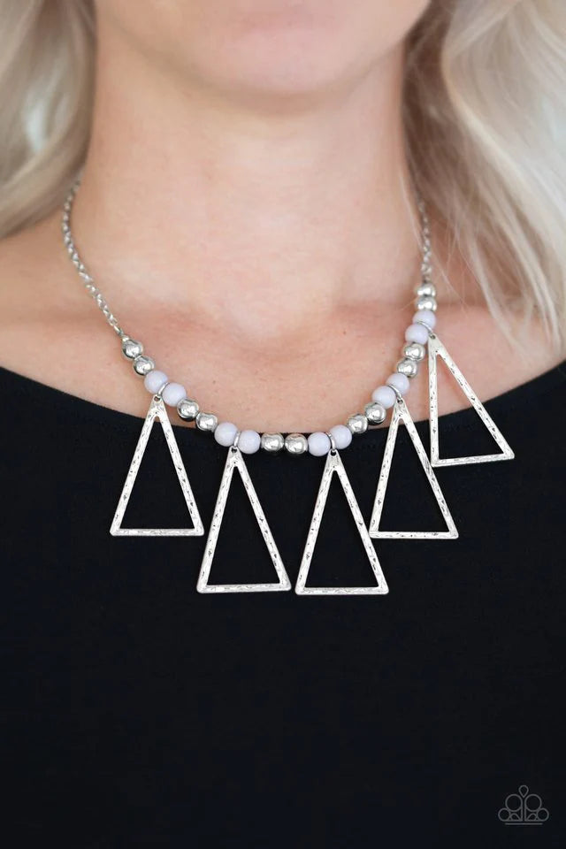 Paparazzi “Terra Nouveau” Silver Gray Bead Triangular Frame Necklace