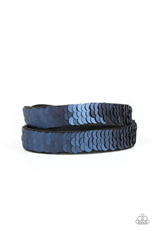 Paparazzi “Under the Sequins” Reversible Blue to Silver Double Leather Wrap Bracelet