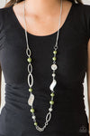 Paparazzi “All About Me” Olive Green Pearly Bead and Silver Ornate Necklace