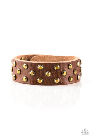 Paparazzi “Shine On You Crazy Diamond” Brown Leather Urban Bracelet With Brass