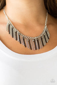 Paparazzi “Retro Edge” Black Silver Chain Fringe Necklace