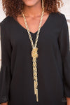 Paparazzi Necklace “Scarfed for Attention” Gold Blockbuster Scarf Necklace - Brighten Up and Bling It