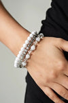 Paparazzi “Globetrotter Glam” White Bead Silver Cube Stretch Bracelet