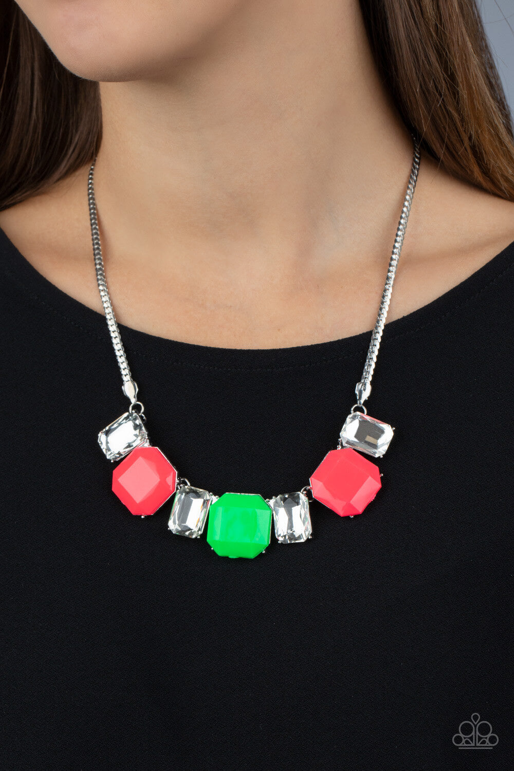 Paparazzi “Royal Crest” Neon Pink and Green Statement Necklace
