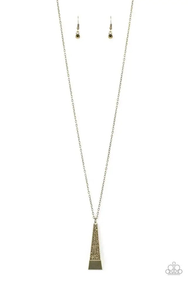 Paparazzi “Prized Pendulum” Brass Aurum Rhinestone Necklace