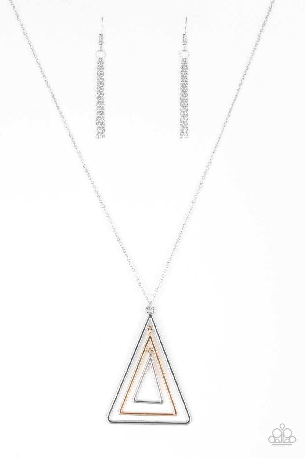 Paparazzi “TRI-Harder” Gold and Silver Triangular Pendant Necklace