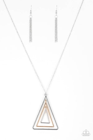 Paparazzi “TRI-Harder” Gold and Silver Triangular Pendant Necklace