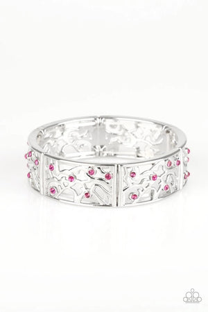 Paparazzi “Yours and Vine” Pink Rhinestone Filigree Stretch Bracelet