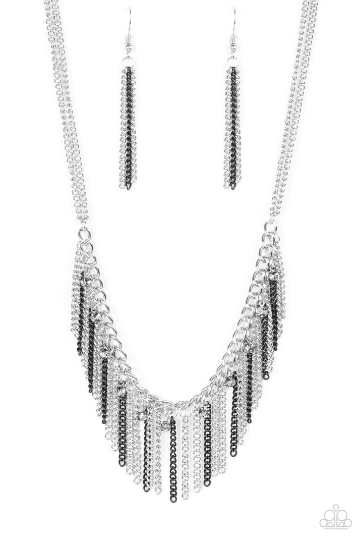 Paparazzi “Retro Edge” Black Silver Chain Fringe Necklace