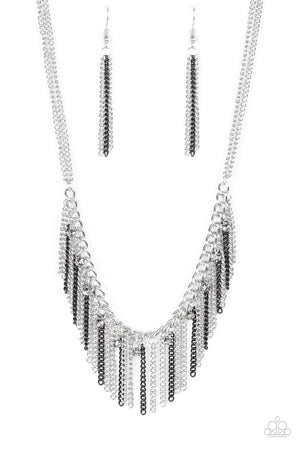 Paparazzi “Retro Edge” Black Silver Chain Fringe Necklace