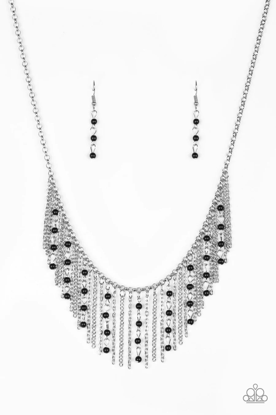 Paparazzi “Harlem Hideaway” Black Bead Fringe Necklace