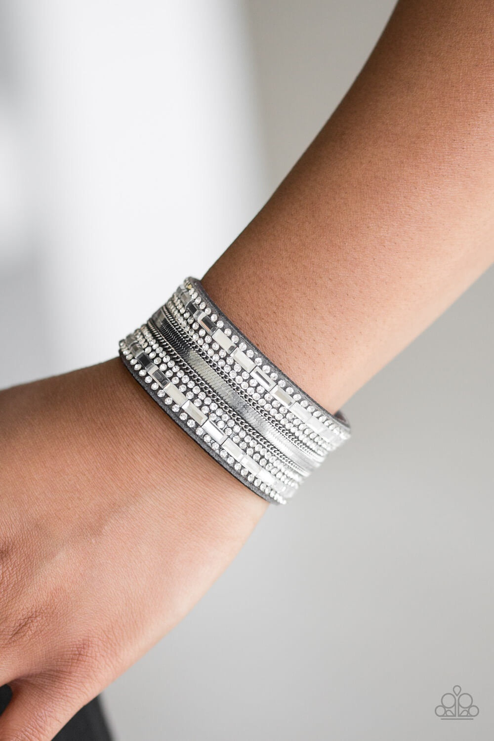 Paparazzi “Teasingly Tomboy” Silver Urban Single Leather Wrap Bracelet