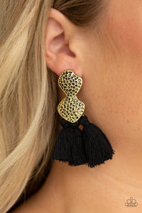 Paparazzi ”Tenacious Tassel” Brass and Black Tassel Post Earrings