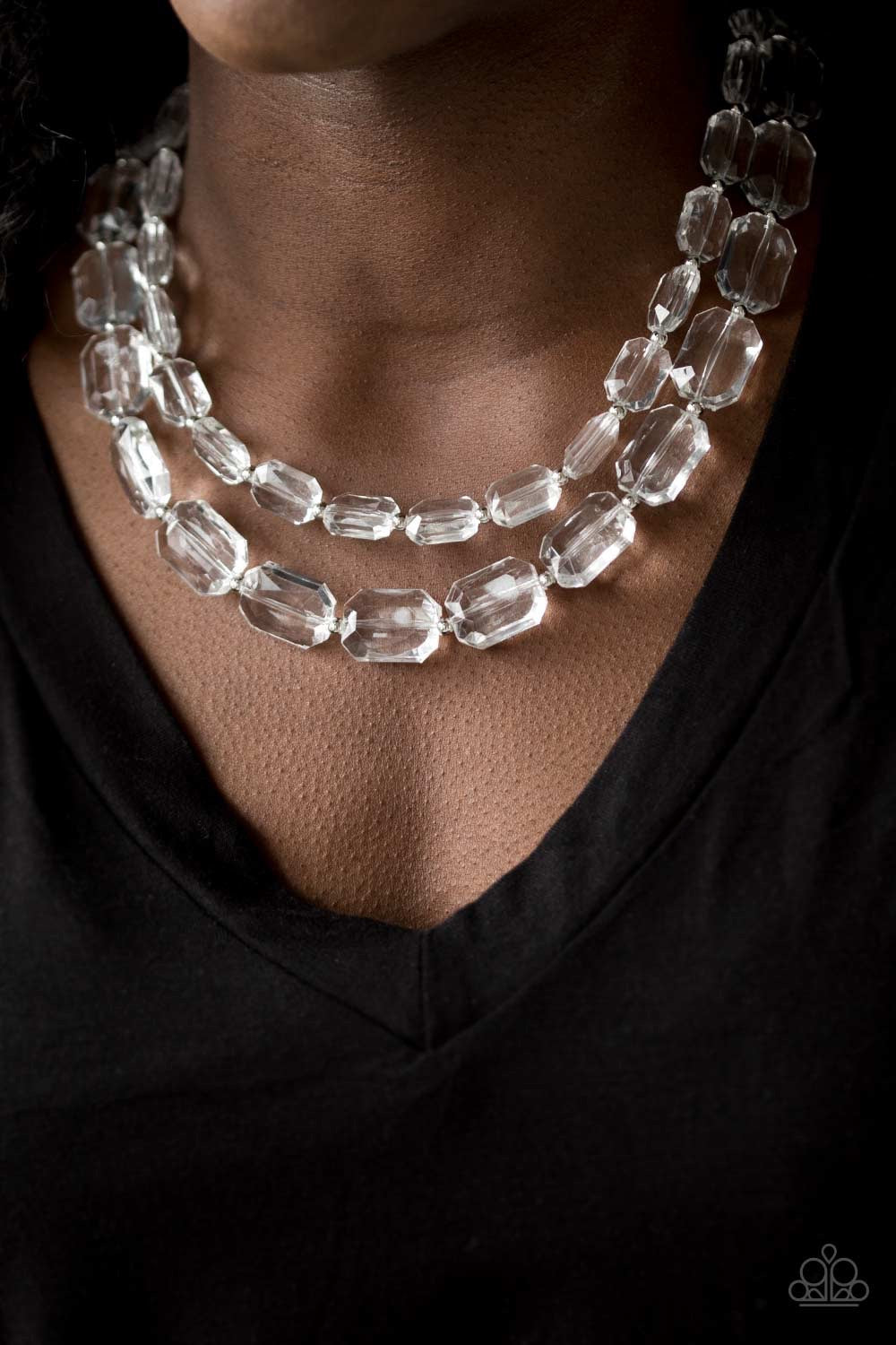 Paparazzi “Ice Bank” White Acrylic Double Strand Necklace