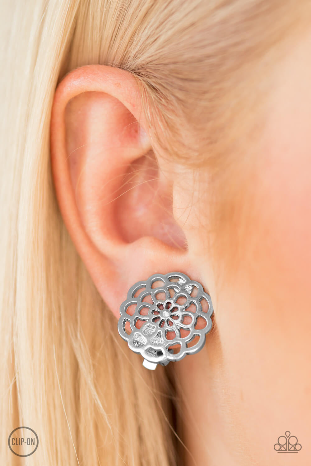 Paparazzi “Carefree Carnation” Silver Clip-On Earrings