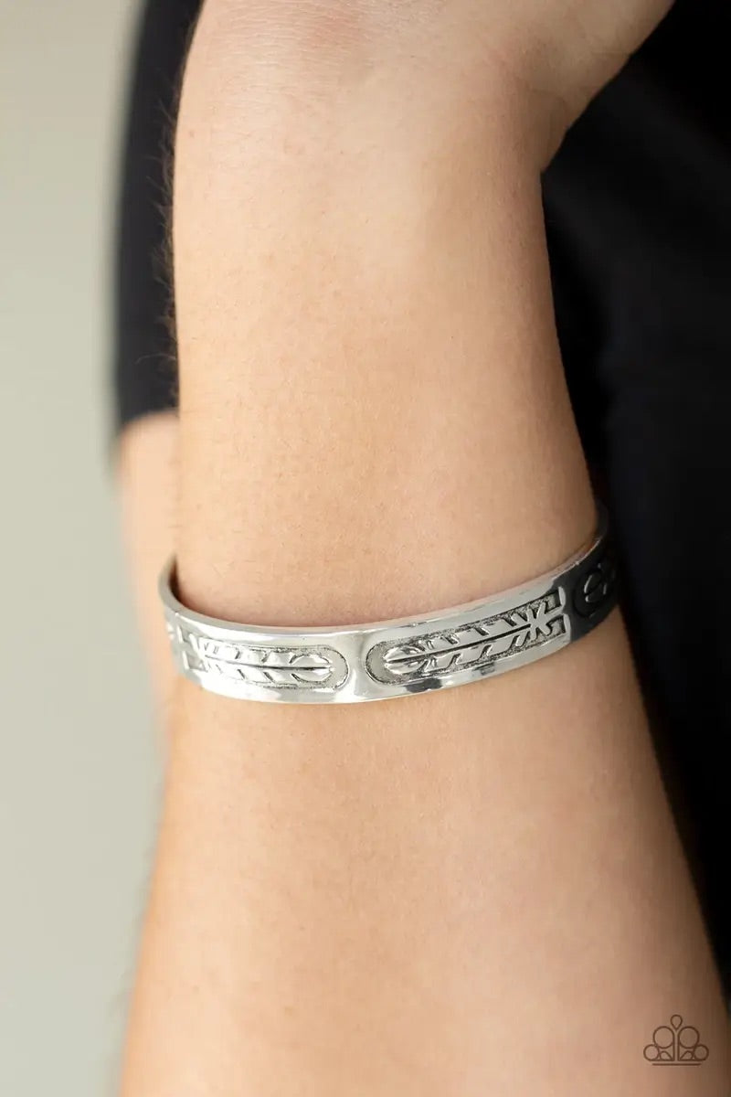 Paparazzi “Roost Radiance” Silver Feather Stamped Cuff Bracelet
