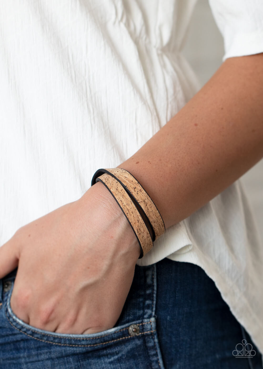 Paparazzi “Space Warp” Brown Cork Double Leather Wrap Bracelet