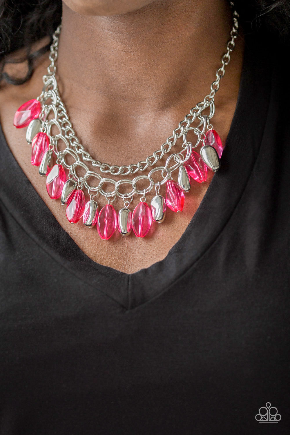 Paparazzi “Spring Daydream”  Pink and Silver Fringe Necklace