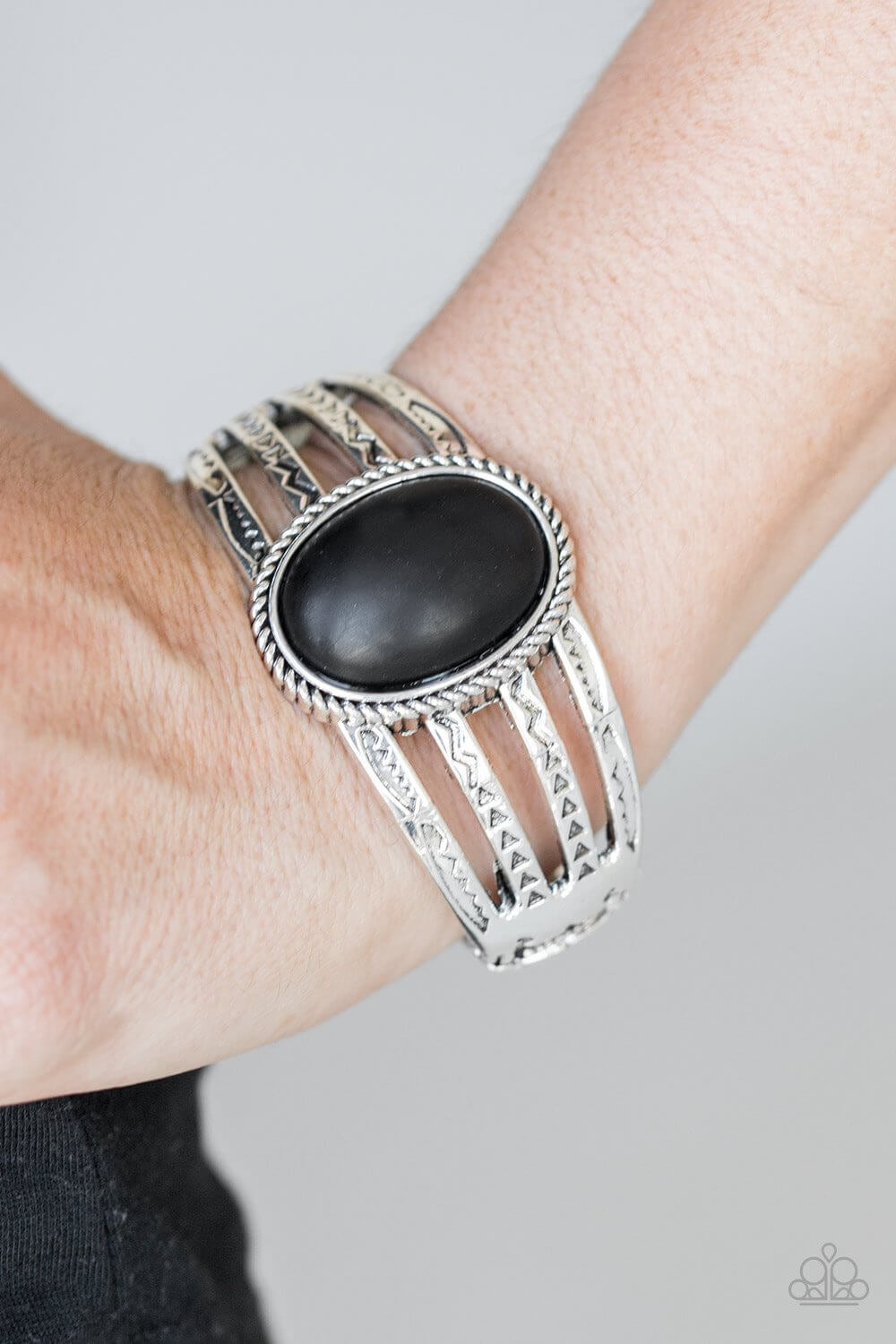 Paparazzi Bracelet “Desert Glyphs” Black Stone Hinge Bracelet - Brighten Up and Bling It