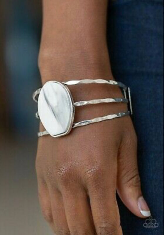 Paparazzi Bracelet White Faux Marble Cuff Bracelet - Brighten Up and Bling It