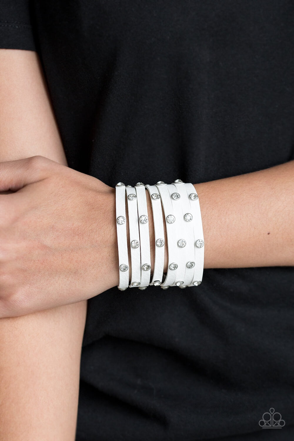 Paparazzi “Sass Squad” White Leather Stud Snap Bracelet