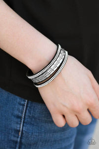 Paparazzi “Rhinestone Rock Star” Black Leather Urban Bracelet