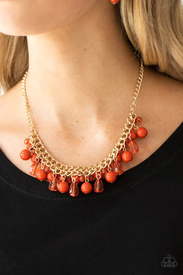 Paparazzi “Tour de Trendsetter” Orange & Gold Fringe Necklace