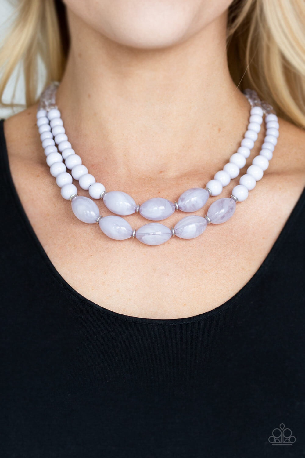 Vintage Paparazzi “Sundae Shoppe” Silver Gray Double Strand Glassy Polished Bead Necklace